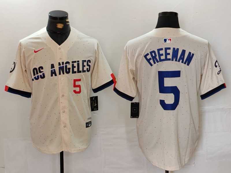Mens Los Angeles Dodgers #5 Freddie Freeman Number Cream 2024 City Connect Limited Stitched Jersey